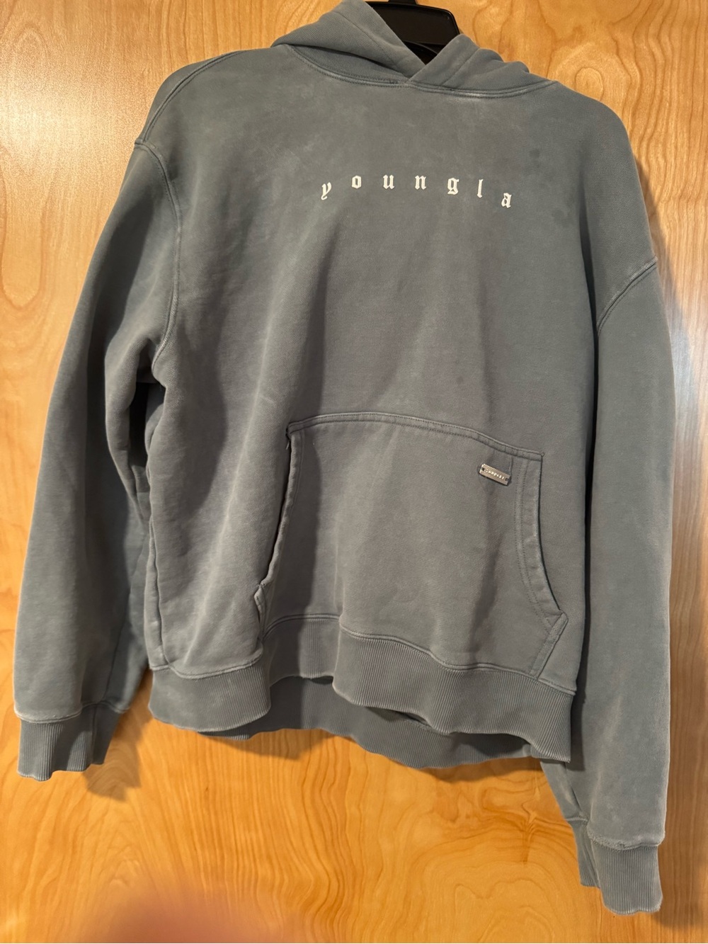 YoungLA Love Sets Hoodie Charcoal Gray Distressed Pigment Wash Mineral Gym M